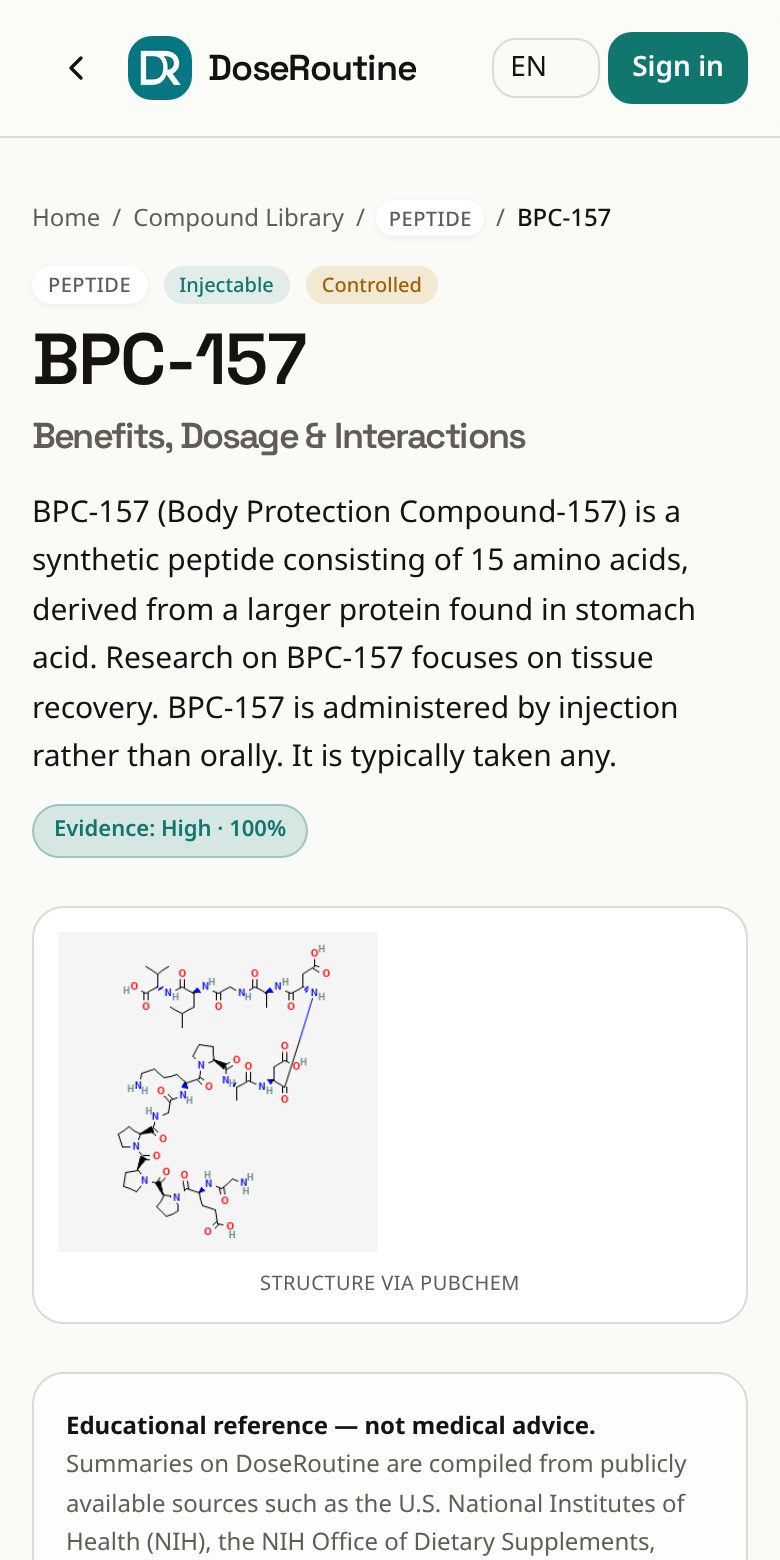 DoseRoutine compound library page for BPC-157