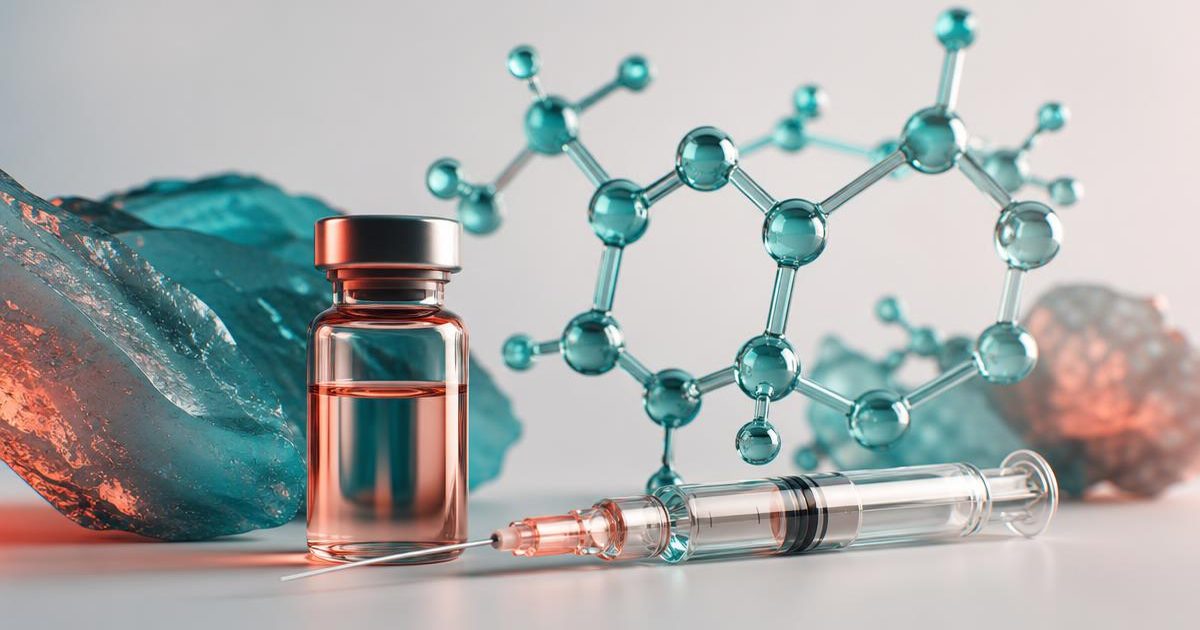 Boldenone (Equipoise): Mechanisms, Risks, and Cycle Monitoring Amber glass injection vial and syringe in front of a teal steroid-ring molecular model