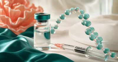 Carbetocin: What Biohackers Need to Know About This Peptide Clear medical vial and fine syringe beside a curved teal peptide chain