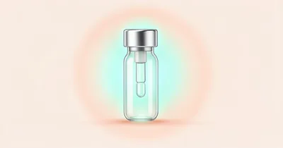 Single glass peptide blend vial glowing with a teal and coral halo