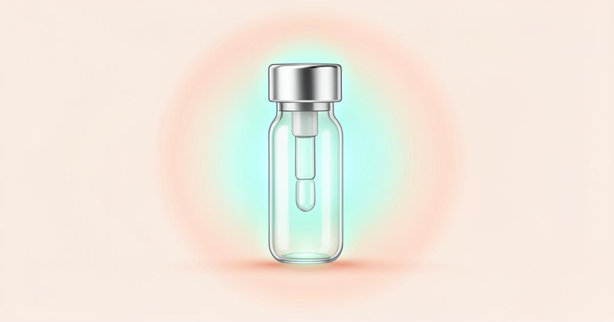 GLOW Peptide Blend: What Is Actually In the Vial Single glass peptide blend vial glowing with a teal and coral halo