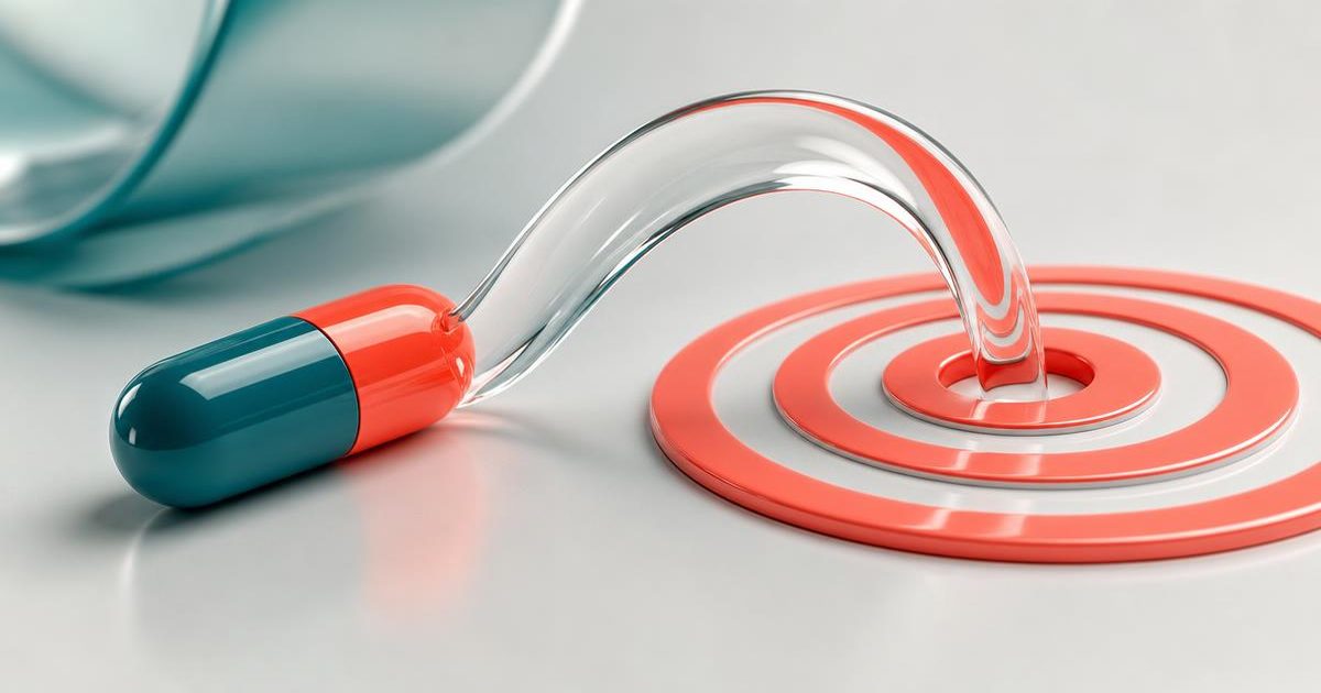Lisdexamfetamina: Nombre de Marca, Genérico y Cómo Gestionar tu Medicamento Teal and coral capsule linked by a glass arc into a concentric focus target