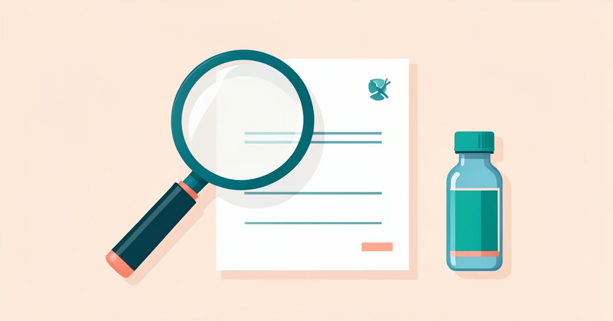 Illustration of a peptide vial with a certificate of analysis and a magnifying glass over the batch number Illustration of a peptide vial with a certificate of analysis and a magnifying glass over the batch number