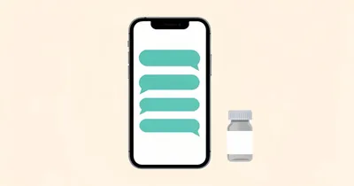 Phone showing blank discussion bubbles next to an unlabeled peptide vial