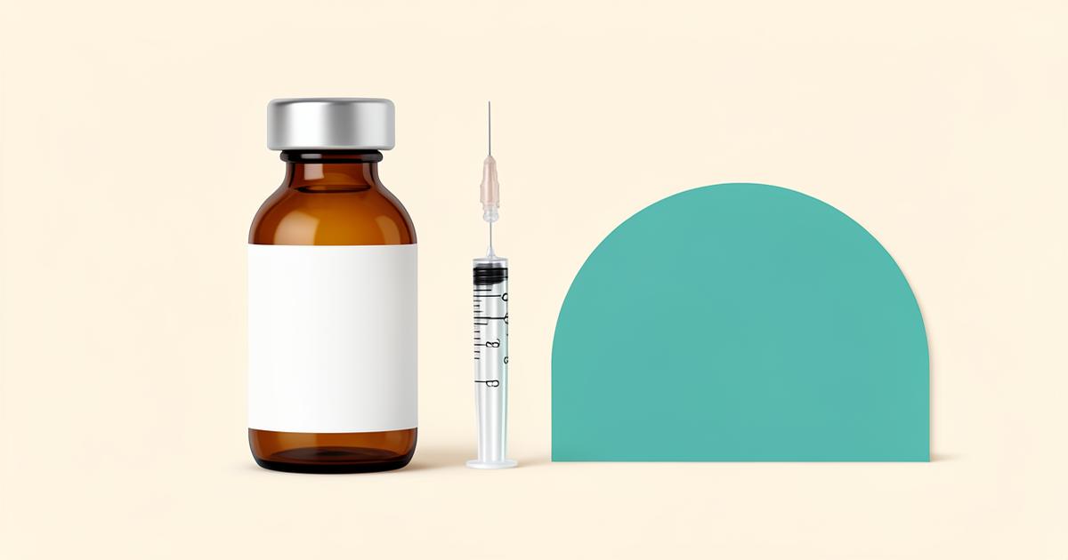 TRT Cheat Sheet 2026 Amber testosterone vial and syringe beside a teal calendar arc