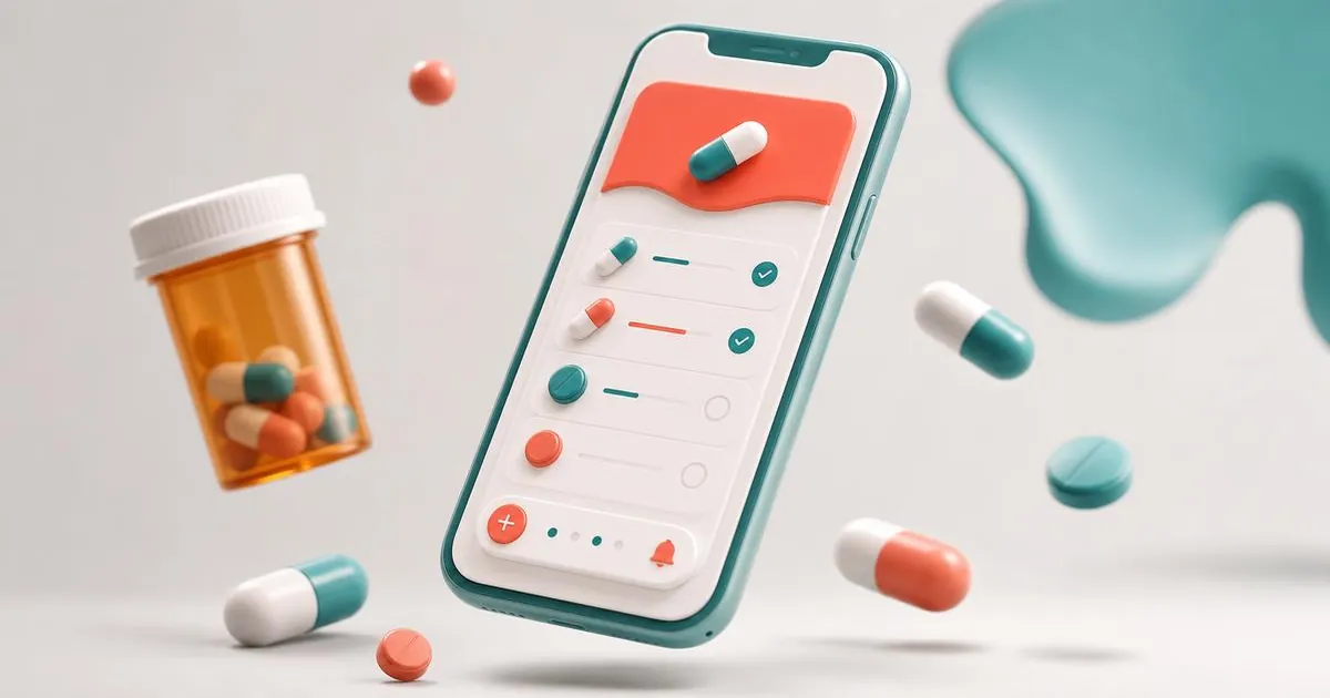 10 Best Apps for Managing Prescriptions (and Supplement Stacks) in 2026 Phone showing a medication checklist beside a pill bottle and loose capsules