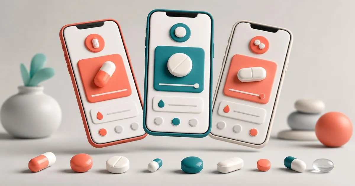 Best Medication Reminder Apps in 2026 (Tested and Ranked) Phone showing a medication reminder card above rows of pill icons