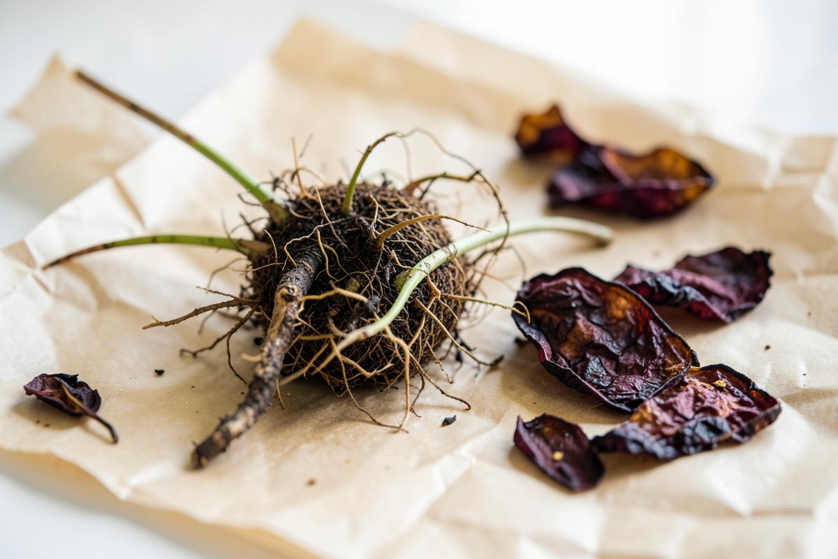 Japanese knotweed root and dried grape skins on parchment paper