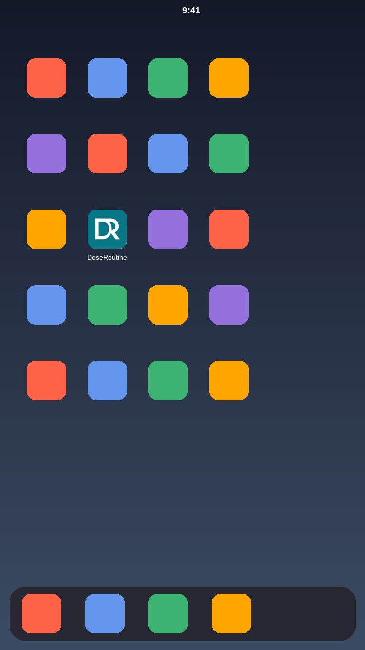 Home screen showing the installed DoseRoutine app icon Home screen showing the installed DoseRoutine app icon