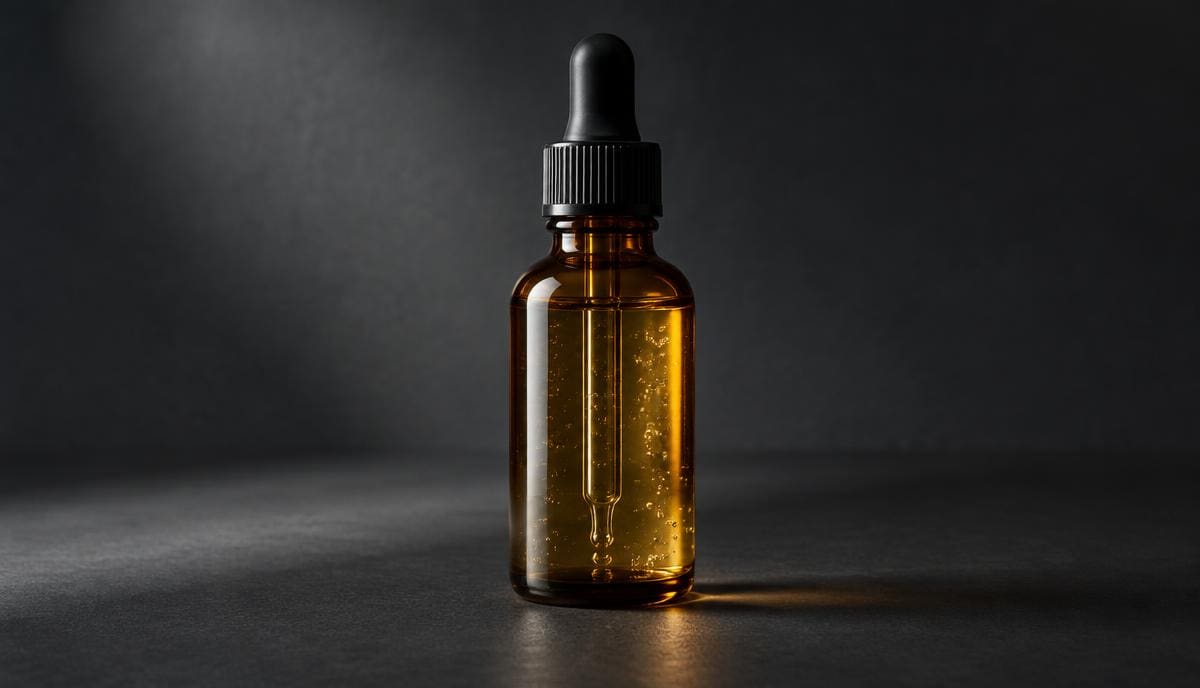 DoseRoutine Andarine Amber dropper bottle of research liquid on a dark matte surface