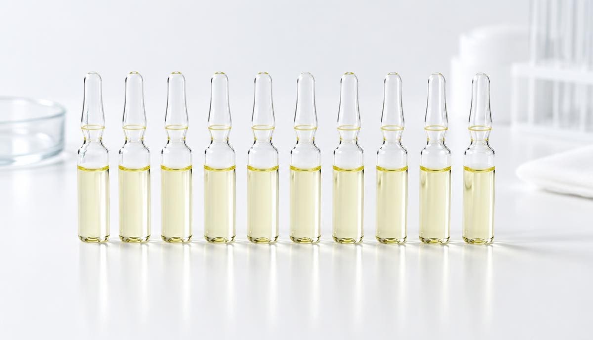DoseRoutine Cerebrolysin Clear ampoule of pale solution laid on a stainless steel tray