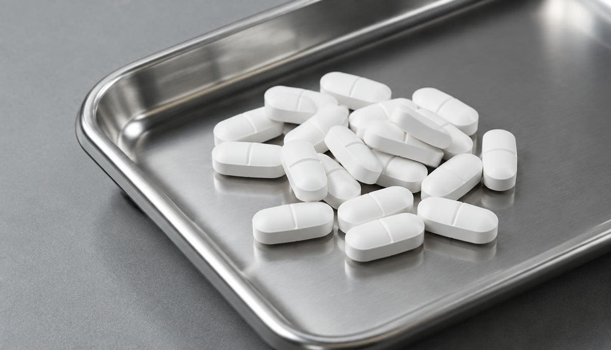 DoseRoutine Ciprofloxacin Ciprofloxacin tablets photographed on a matte clinical surface