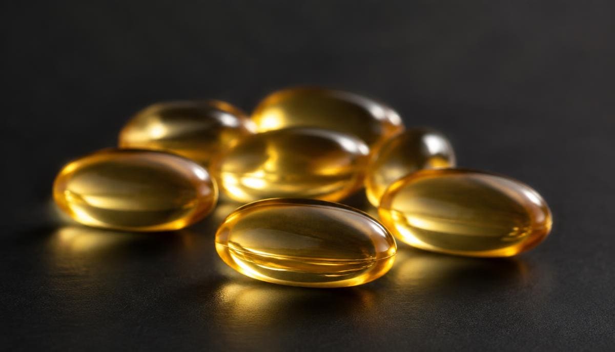 DoseRoutine CLA Clear golden softgel capsules on a matte pale surface