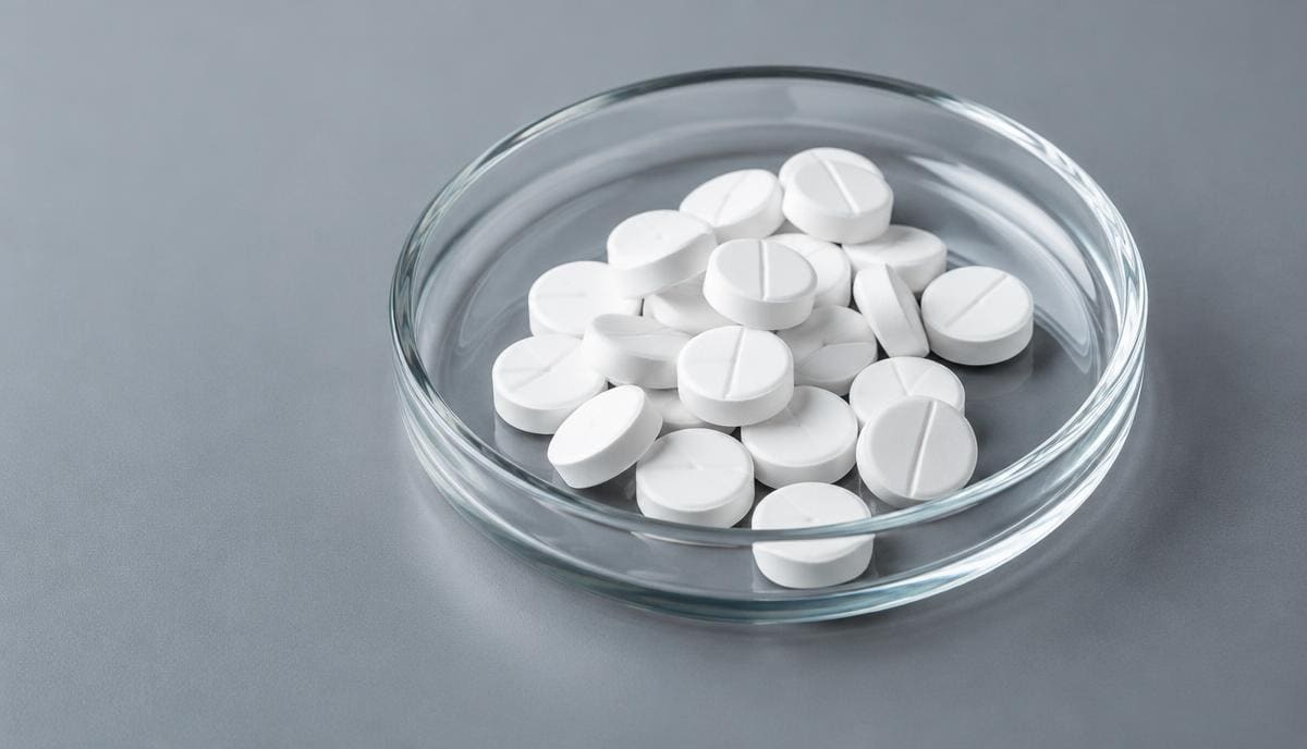 DoseRoutine Fasoracetam White capsules beside white powder on a slate surface