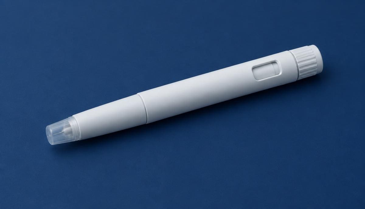 DoseRoutine Insulin (Long-Acting) Insulin pen with a clear cartridge on a white clinic counter