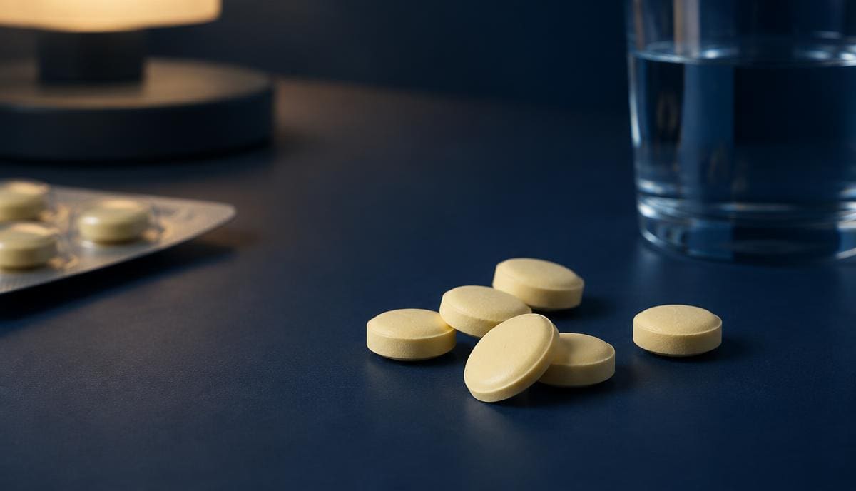 DoseRoutine Mirtazapine Mirtazapine film-coated tablets on a matte clinical surface