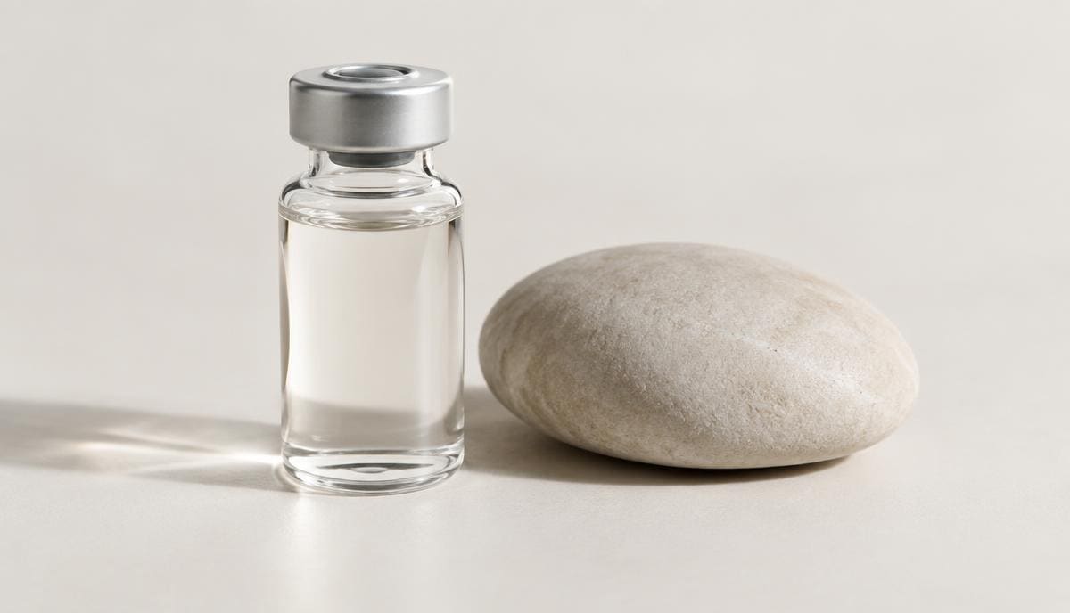 DoseRoutine Osteocalcin Sealed research vial of white powder on a bone-white surface